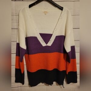 POL Anthropologie Women's Long Sleeve V-Neck Cable Knit Sweater Size S Frayed